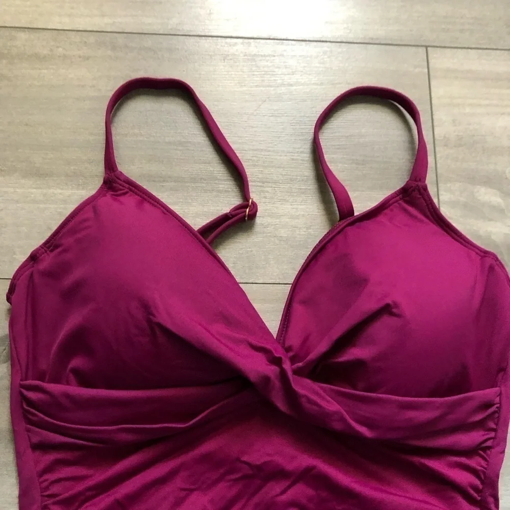 Lauren Ralph Lauren Plum Burgundy Beach Club Shaping Underwire Tankini Top 8